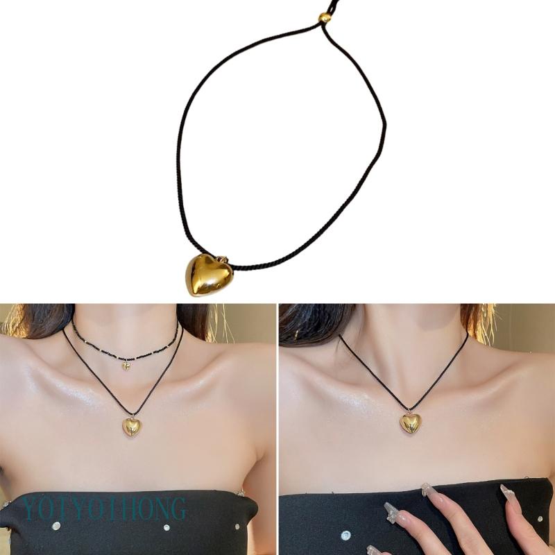 Yoi Vòng cổ Chuỗi Hạt Pha Lê Hình Trái Tim Phong Cách Hip hop Hàn Quốc Đơn Giản Cho Nữ