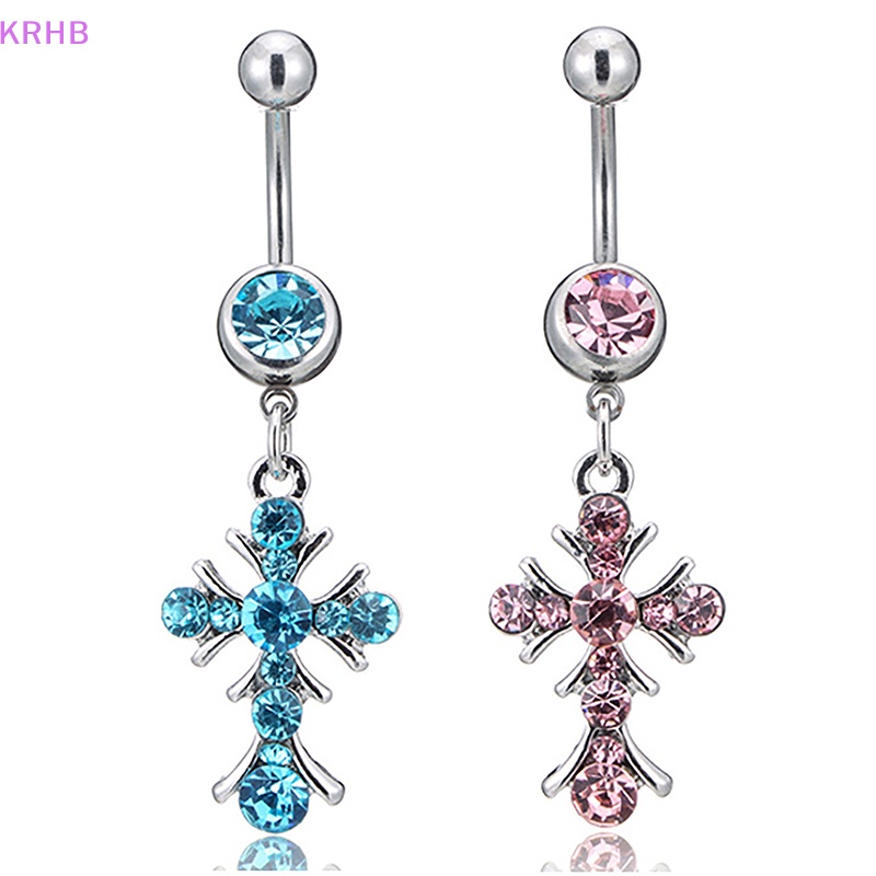 Khuyên Rốn Bằng Thép Không Gỉ Đính Đá Hình Chữ Thập Sáng Tạo Mới