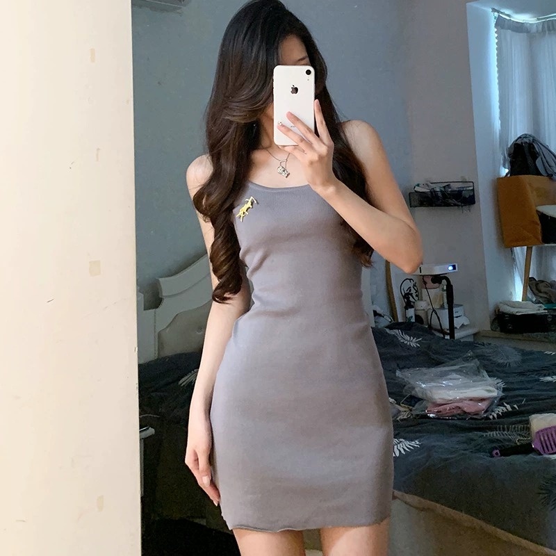 Đầm Hai Dây Dệt Kim Ôm Dáng Thời Trang Mùa Hè Hàn Quốc Gợi Cảm Cho Nữ