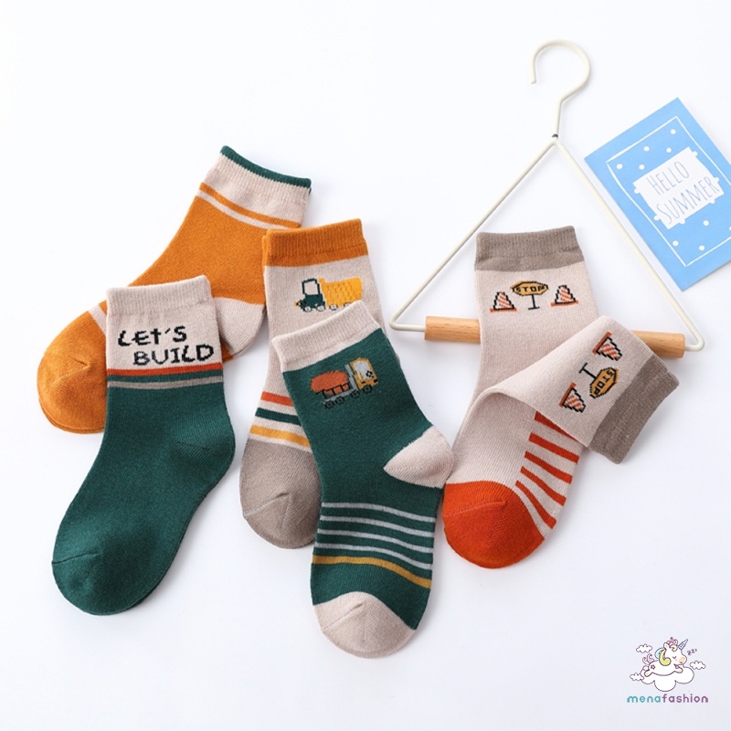 Set 5 Đôi Vớ Cotton Thoáng Khí Họa Tiết Hoạt Hình Dễ Thương Cho Bé Từ 1-12 Tuổi