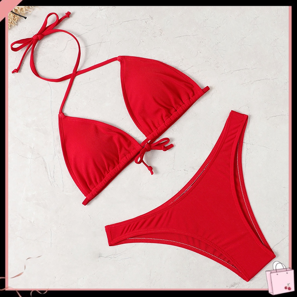 Bộ Đồ Bơi Bikini Hình Tam Giác Màu Trơn Dây Đeo Tùy Chỉnh Thời Trang Quyến Rũ Cho Nữ