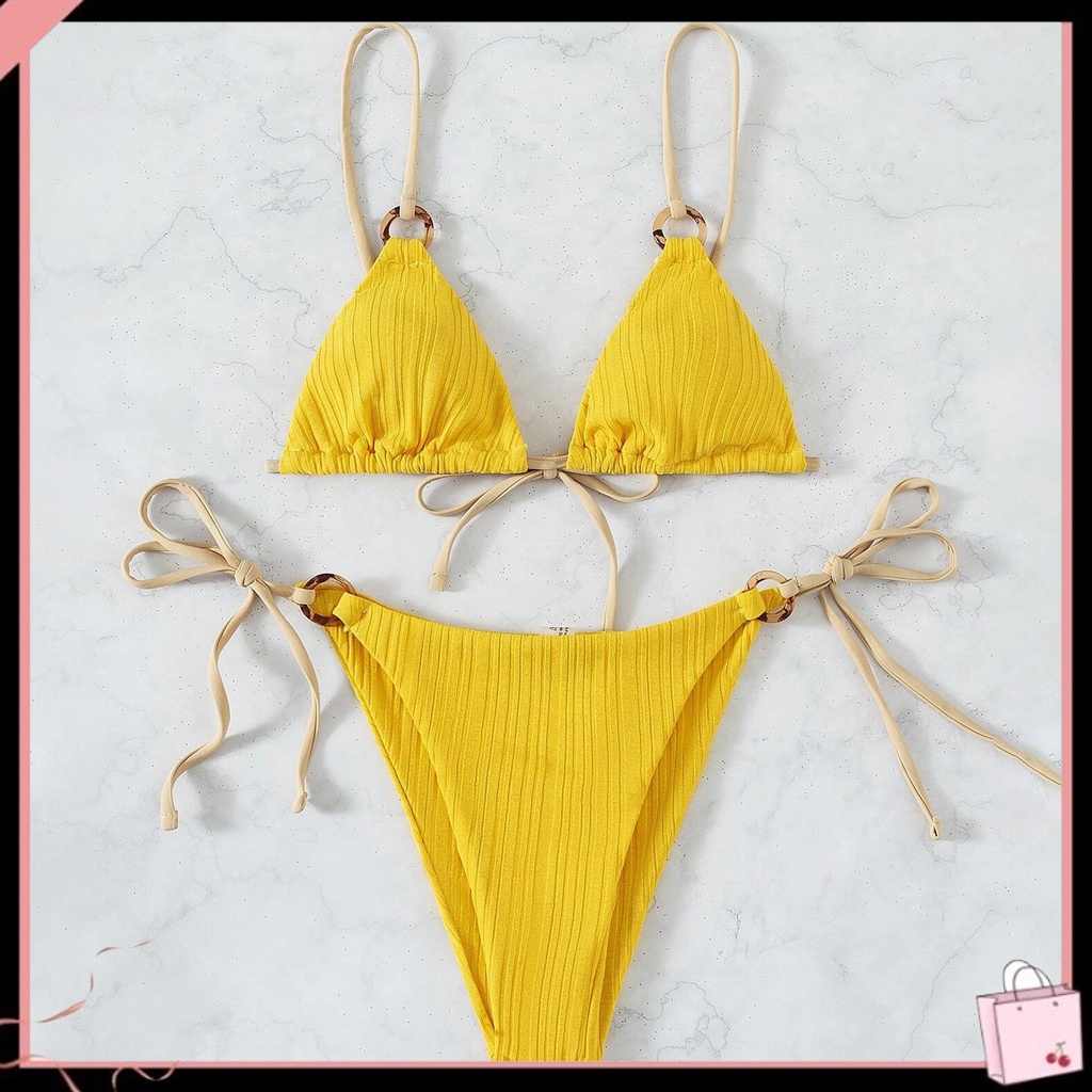 Bộ Đồ Bơi 2 Mảnh Màu Trơn Phong Cách Cổ Điển Thời Trang Mùa Hè Cho Nữ