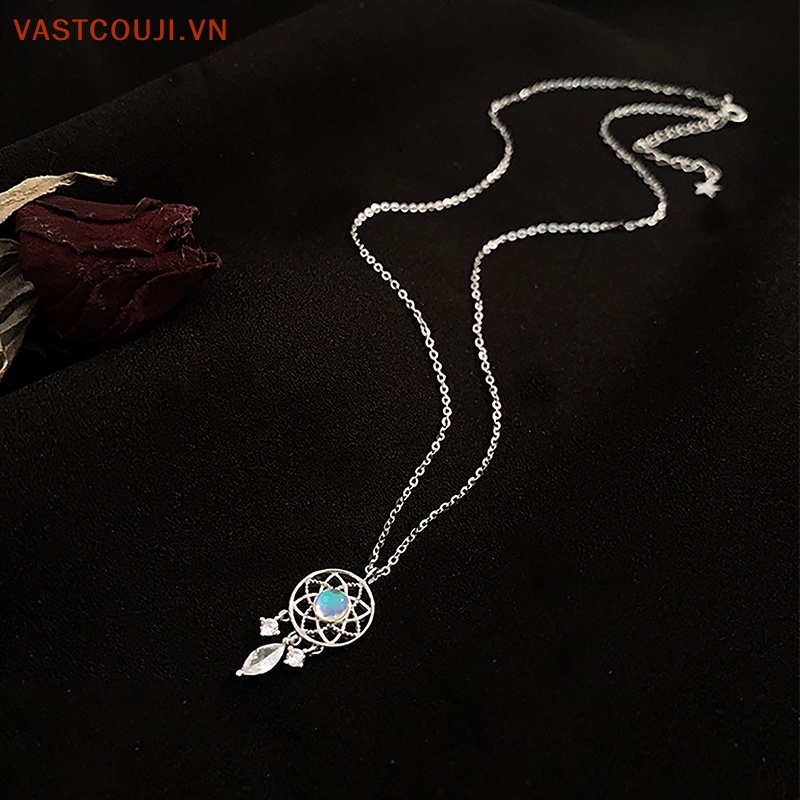 Vòng cổ Mặt Dreamcatcher Màu Bạc Đính Đá Mặt Trăng Thời Trang Cho Nữ