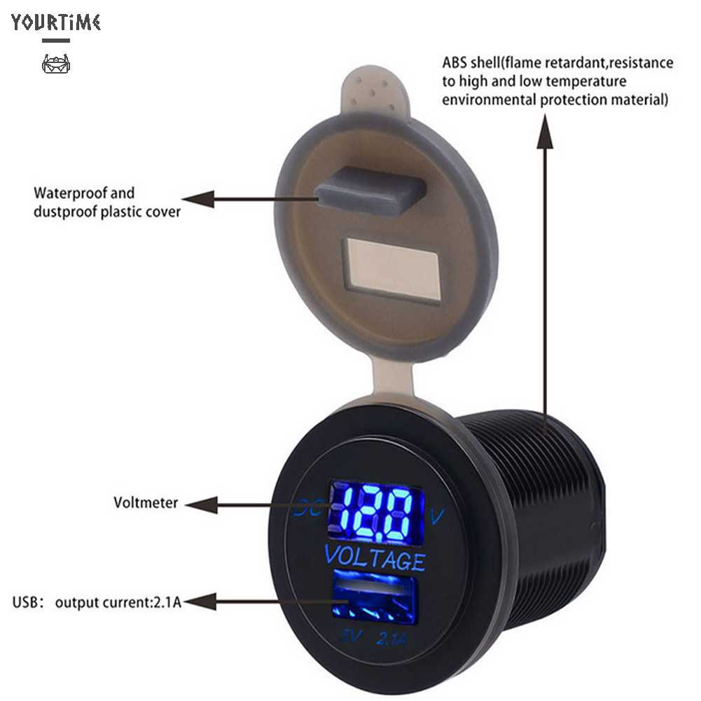 Thiết Bị Sạc Điện Thoại USB 12V Màn Hình LED Hiển Thị Vôn Kế Hai Trong Một Cho Xe Hơi