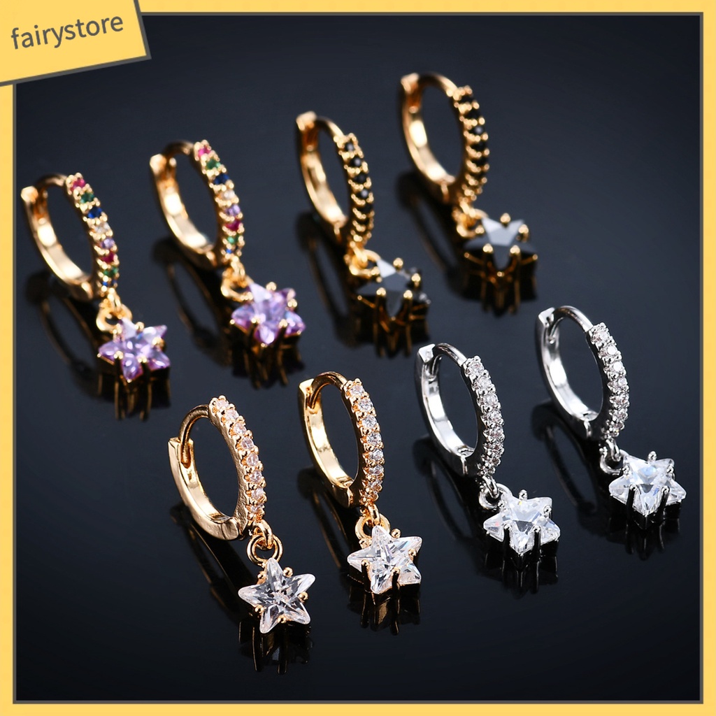 1 Đôi Bông Tai Hình Ngôi Sao Đính Đá Zircon Nhiều Màu Dành Cho Nữ