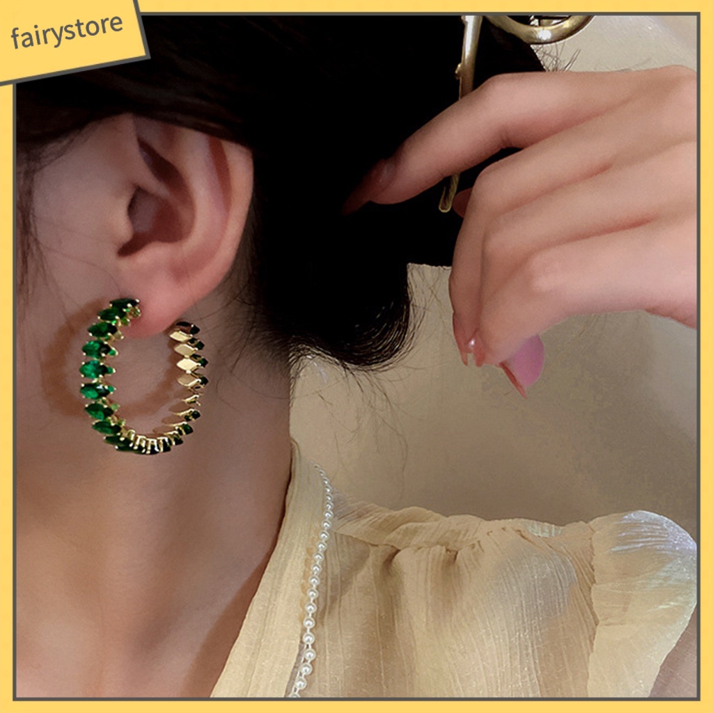 1 Đôi Bông Tai Tròn Đính Đá Lấp Lánh Sang Trọng Dành Cho Nữ