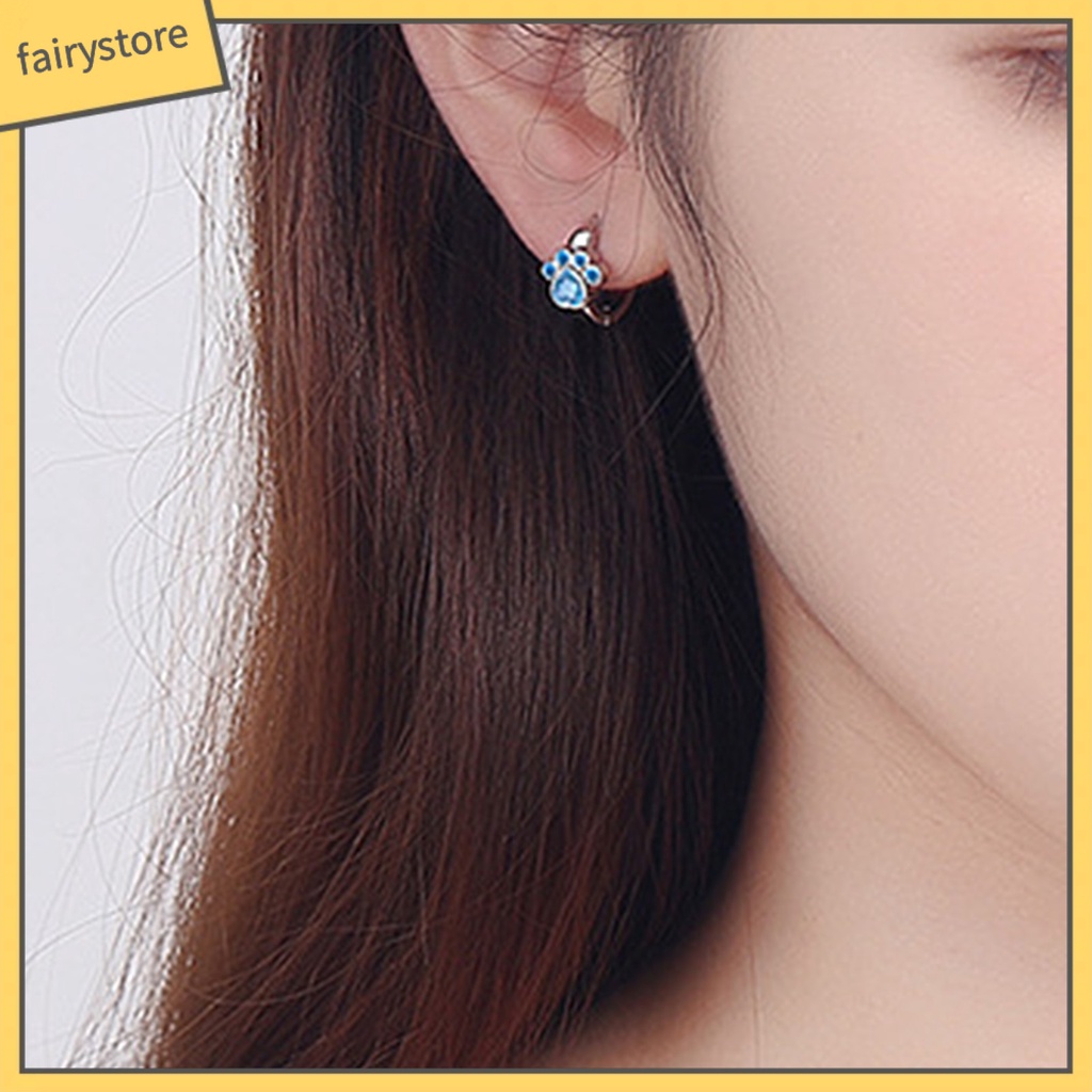 1 Đôi Bông Tai Xỏ Lỗ Hình Dấu Chân Động Vật Đính Đá Zircon Dễ Thương Lâu Trôi