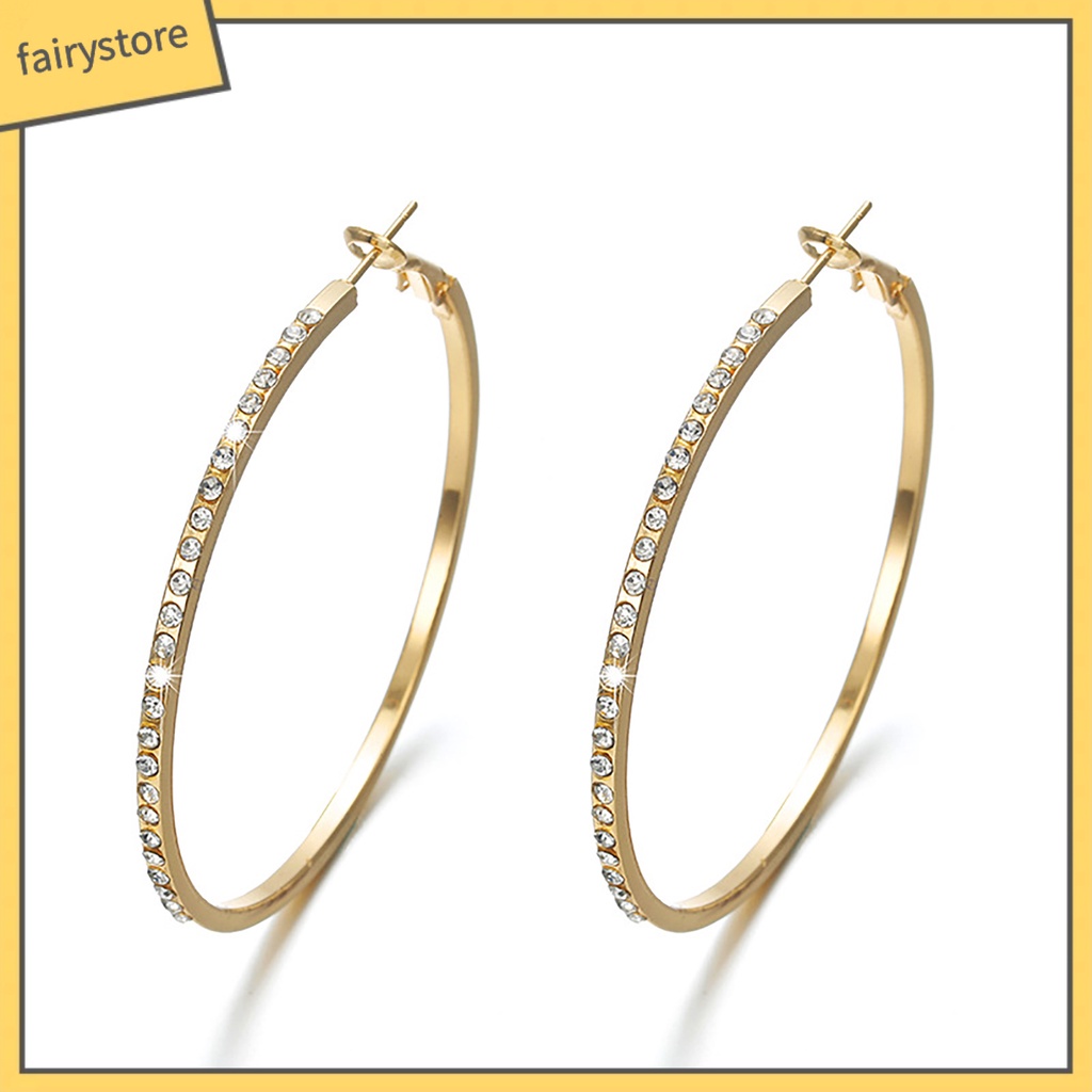 [FRO] Bông Tai Dạng Vòng Tròn Lớn Đính Đá Tinh Xảo Trang Trí Công Sở Tinh Tế Dành Cho Nữ