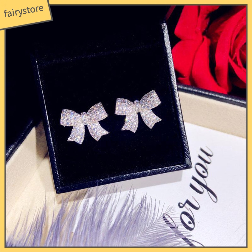 Đôi Bông Tai Hình Nơ Đính Đá Thời Trang Cho Nữ