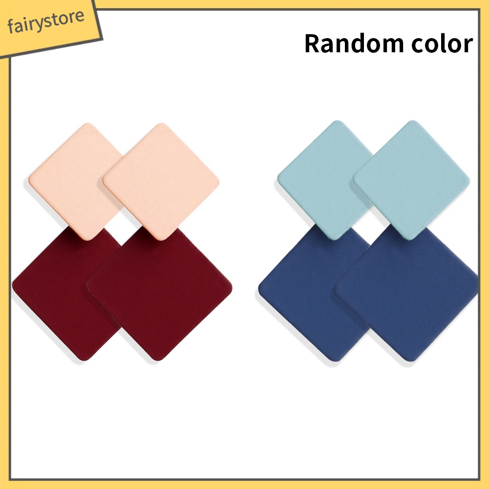 Set 2 Đôi Khuyên Tai Hình Khối Vuông Nhiều Màu Sắc Thời Trang Dành Cho Nữ