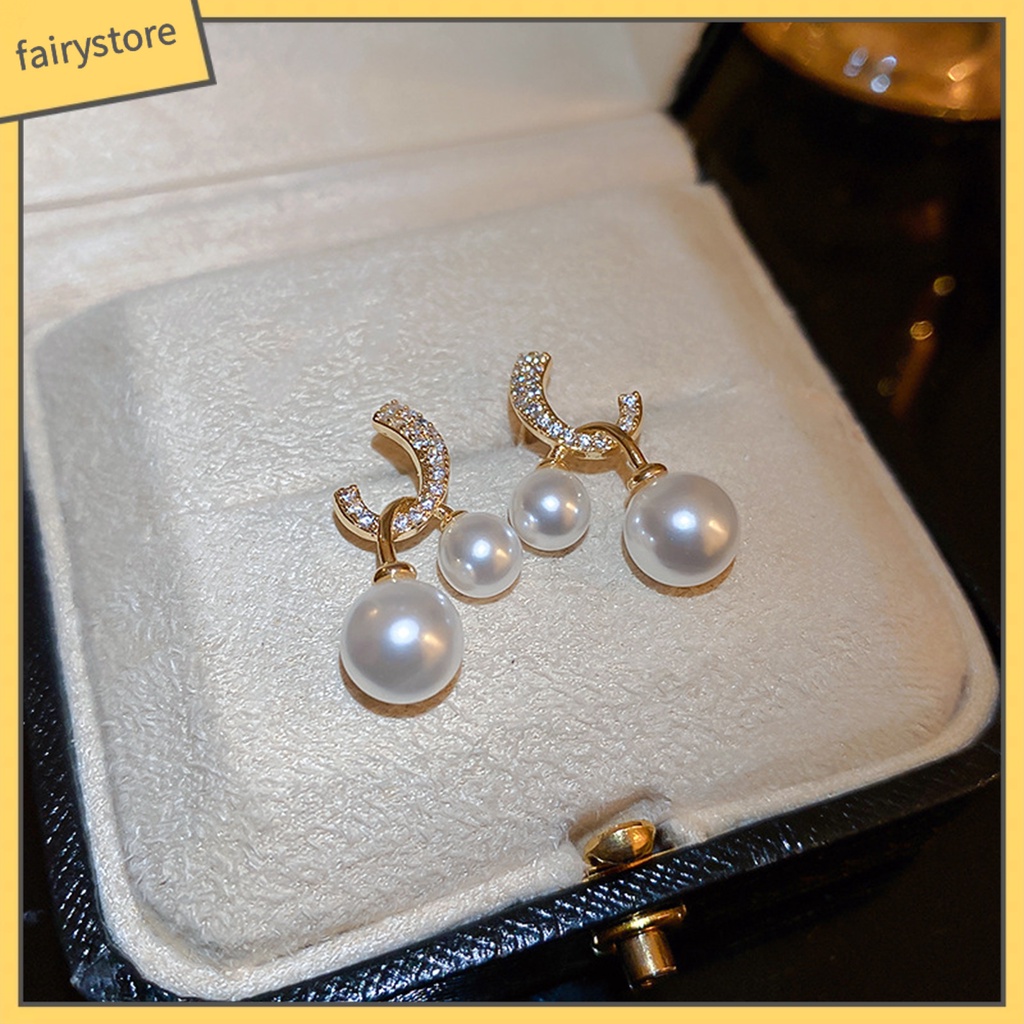 1 Đôi Bông Tai Xỏ Lỗ Đính Ngọc Trai Giả Thời Trang Dành Cho Nữ