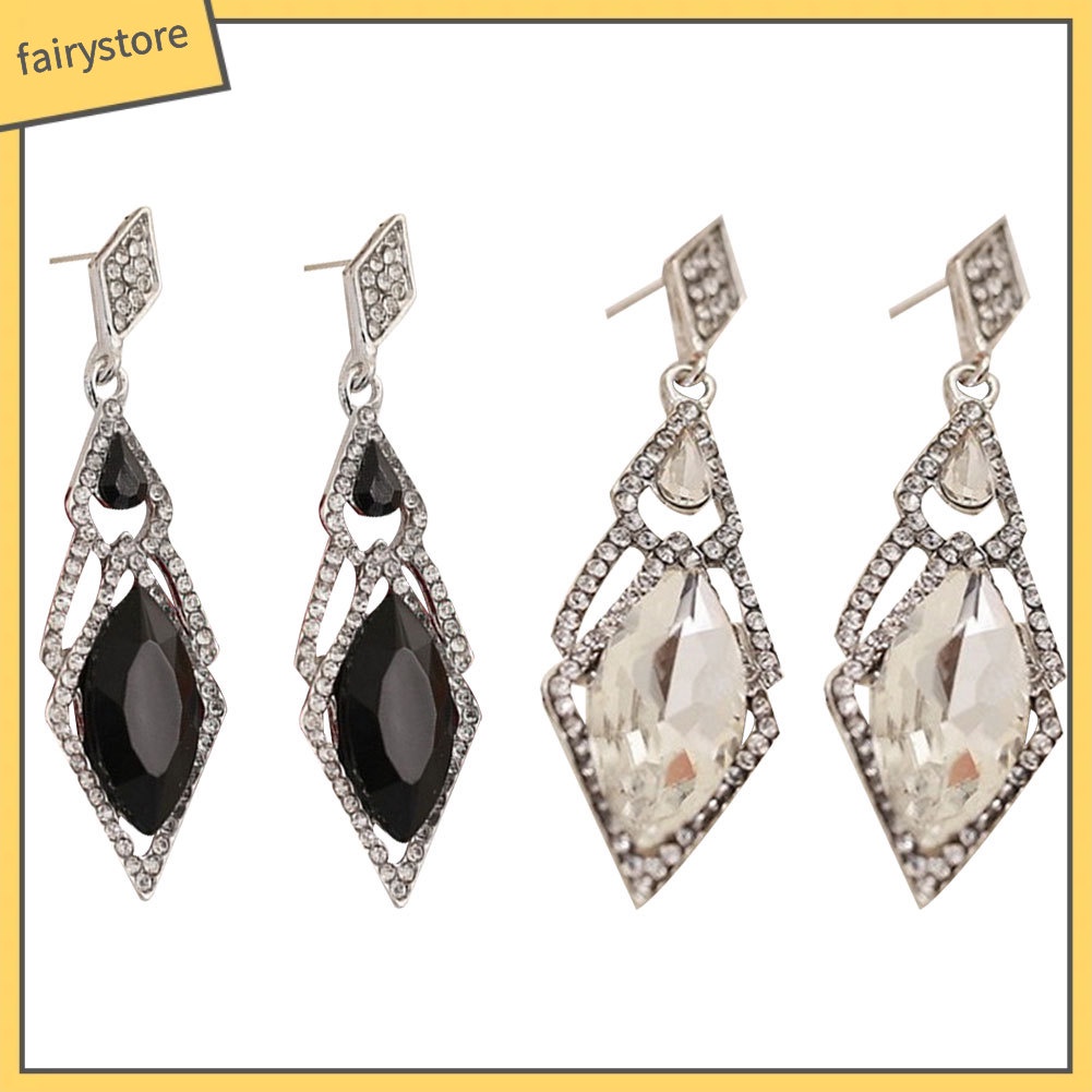 Bông Tai Hình Thoi Dáng Dài Đính Đá Thời Trang Cho Nữ