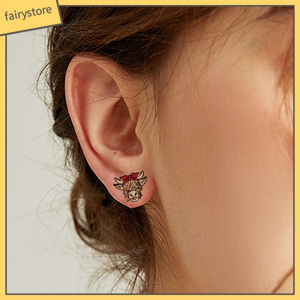 [FRO] 1 Đôi Bông Tai Đinh Tán Bằng Gỗ Bề Mặt Mịn Trang Trí Vật Nuôi Thủ Công Vintage Tinh Tế Chống Phai Màu