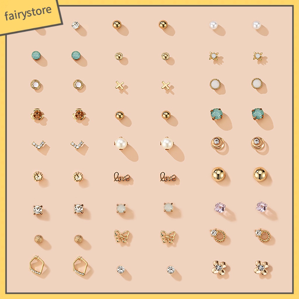 Bộ 30 Đôi Khuyên Tai Tròn / Trái Tim / Bướm / Chữ Cái Thời Trang Cho Nữ