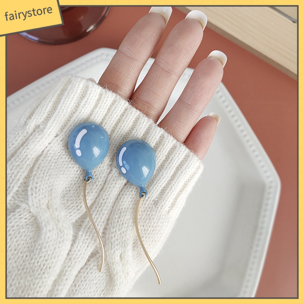 [FRO] Bông Tai Hình Học Phối Tua Rua Vẽ Hình Bong Bóng Dễ Thương Dành Cho Nữ Mặc Hàng Ngày