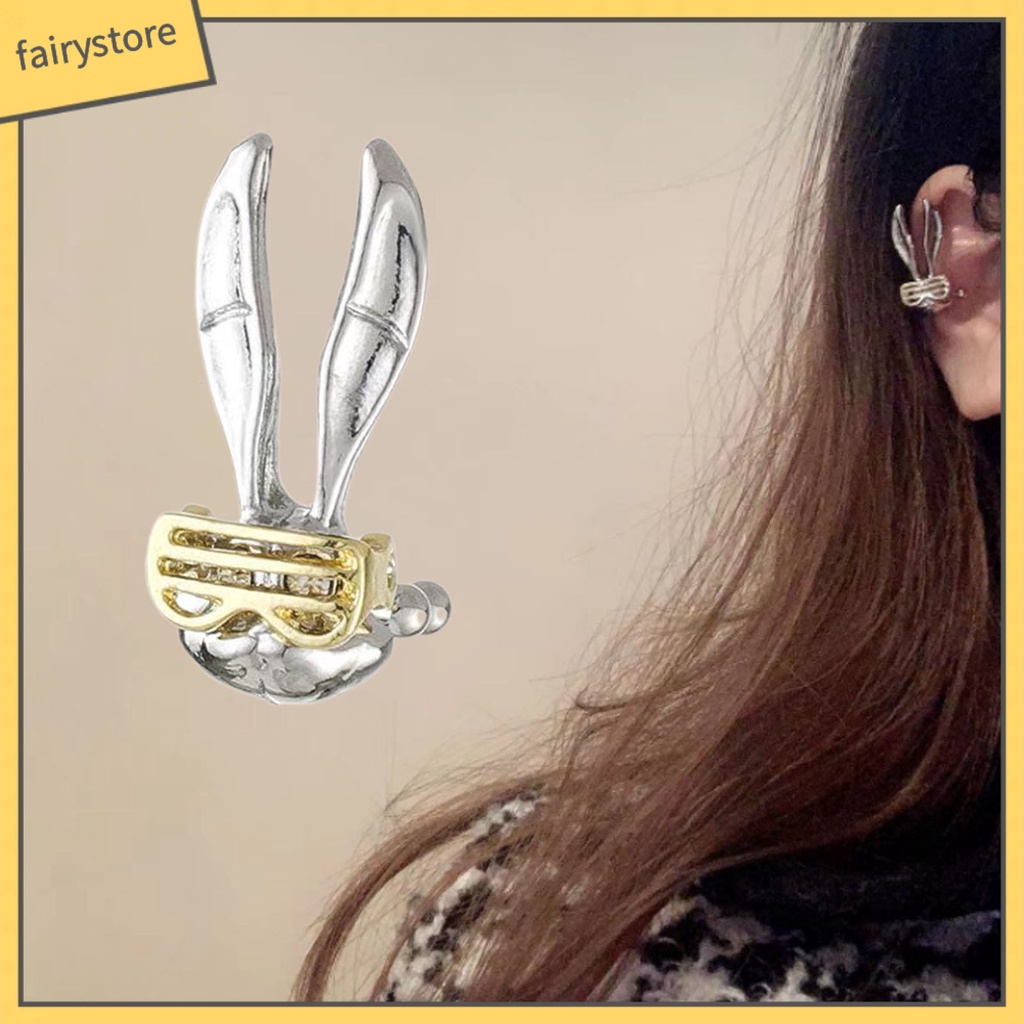 1 Đôi Khuyên Kẹp Vành Tai / Kính Mát Hình Thỏ Phong Cách Hip Hop Punk Thời Trang