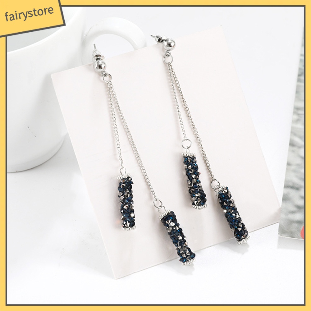 Bông Tai Hình Chữ Nhật Đính Đá Phối Tua Rua Sang Trọng Cho Nữ