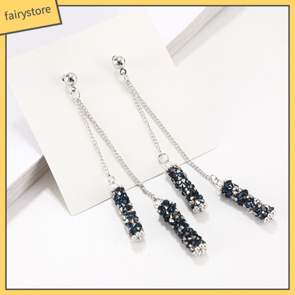 Bông Tai Hình Chữ Nhật Đính Đá Phối Tua Rua Sang Trọng Cho Nữ