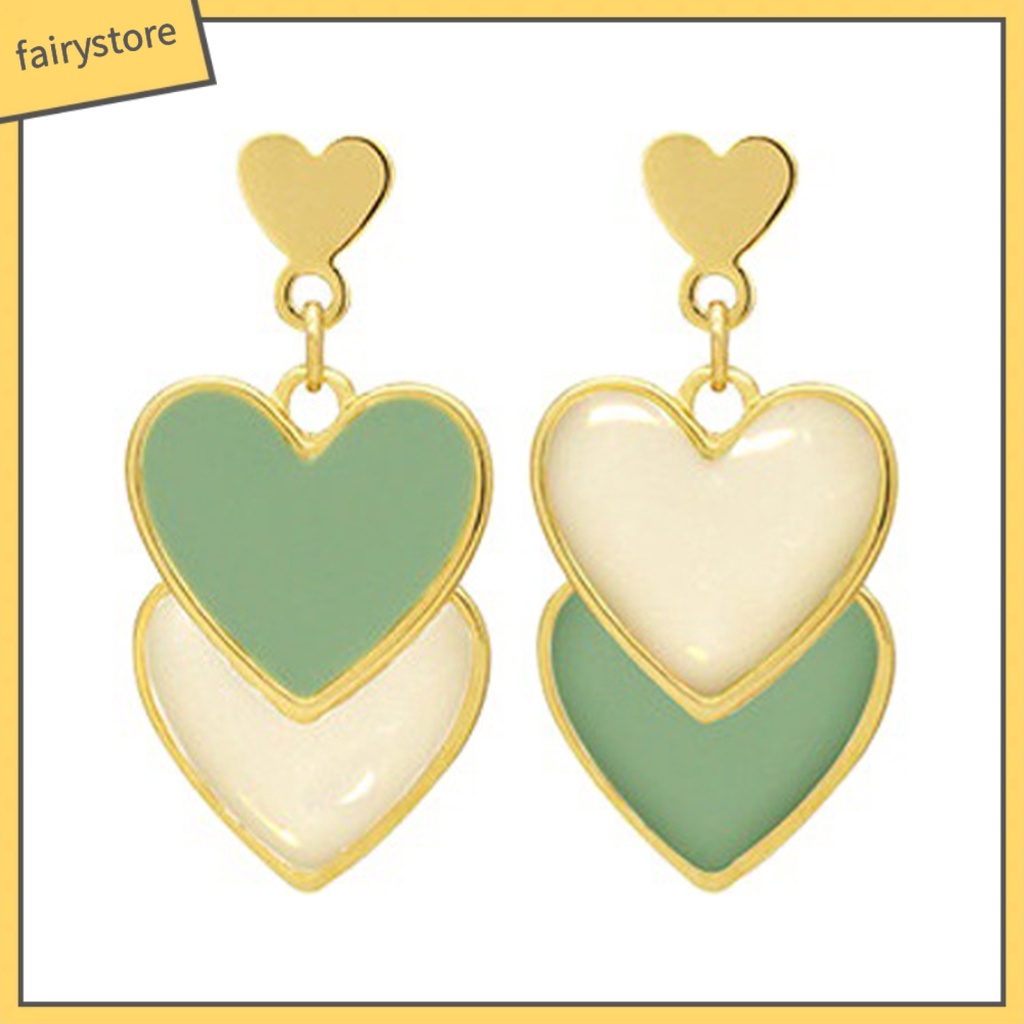 1 Đôi Bông Tai Hình Trái Tim Màu Sắc Tương Phản Dễ Thương Dành Cho Nữ