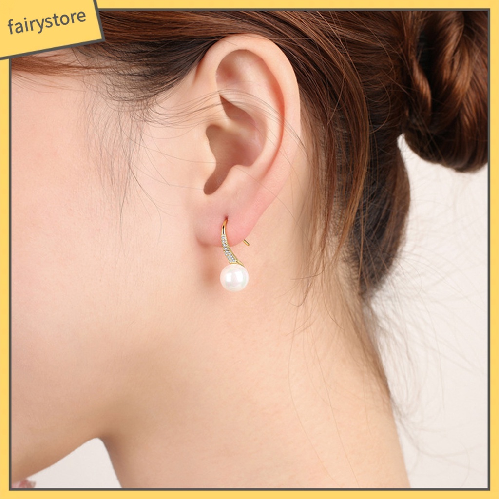 [FRO] Bông Tai Đính Đá Zircon Ngọc Trai Giả Dáng Thả Thời Trang Cho Nữ