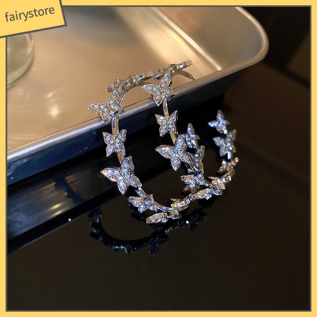 1 Đôi Bông Tai Tròn Đính Đá Thời Trang Dành Cho Nữ