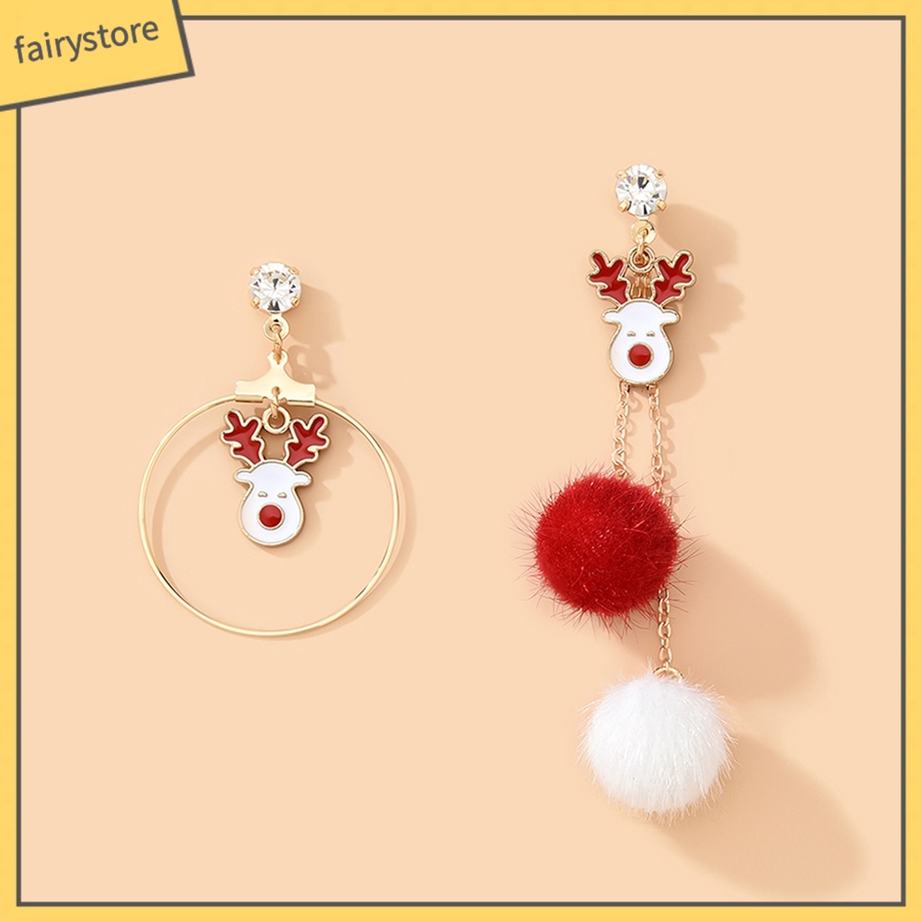 1 Đôi Bông Tai Hình Tuần Lộc Đính Đá Lấp Lánh Thời Trang