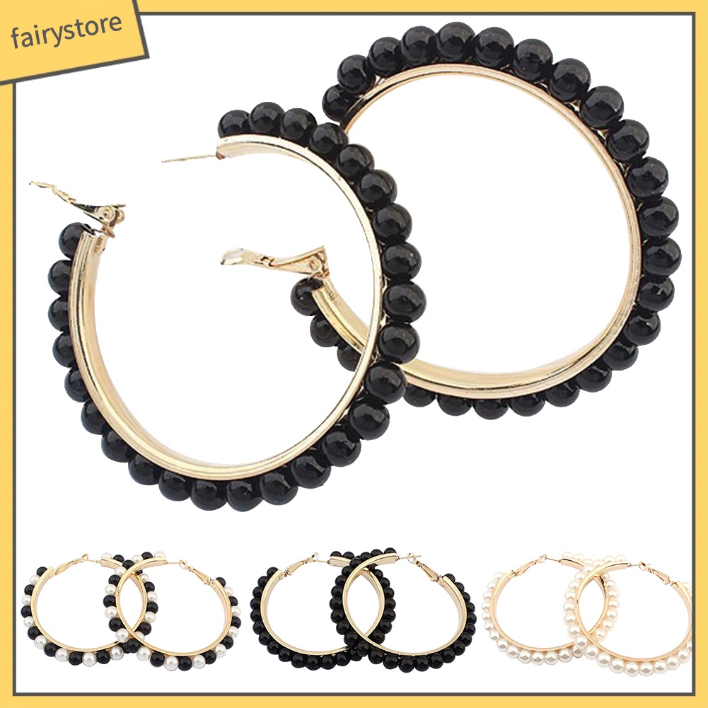 Khuyên Tai Tròn Lớn Đính Ngọc Trai Giả Thời Trang Cho Nữ