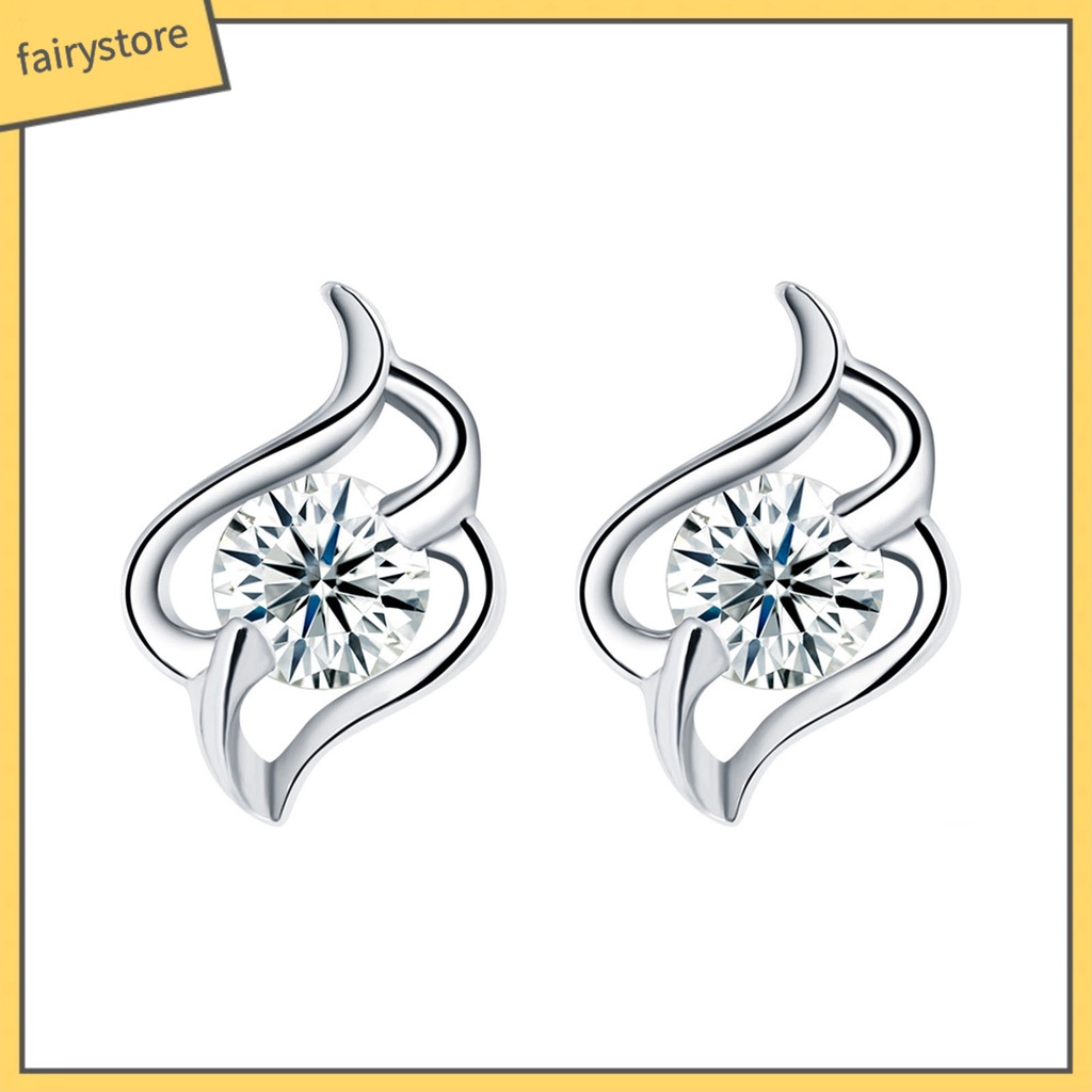 1 Đôi Bông Tai Bạc 925 Hình Ngọn Lửa Đính Đá Zircon