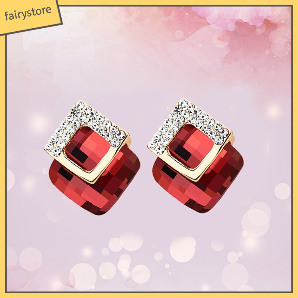 Đôi Khuyên Tai Vuông Đính Đá Thời Trang Cho Nữ