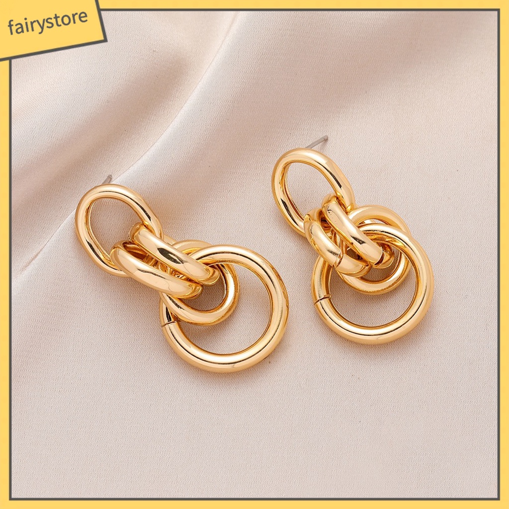 1 Đôi Bông Tai Tròn Bằng Kim Loại Phong Cách Vintage Dành Cho Nữ