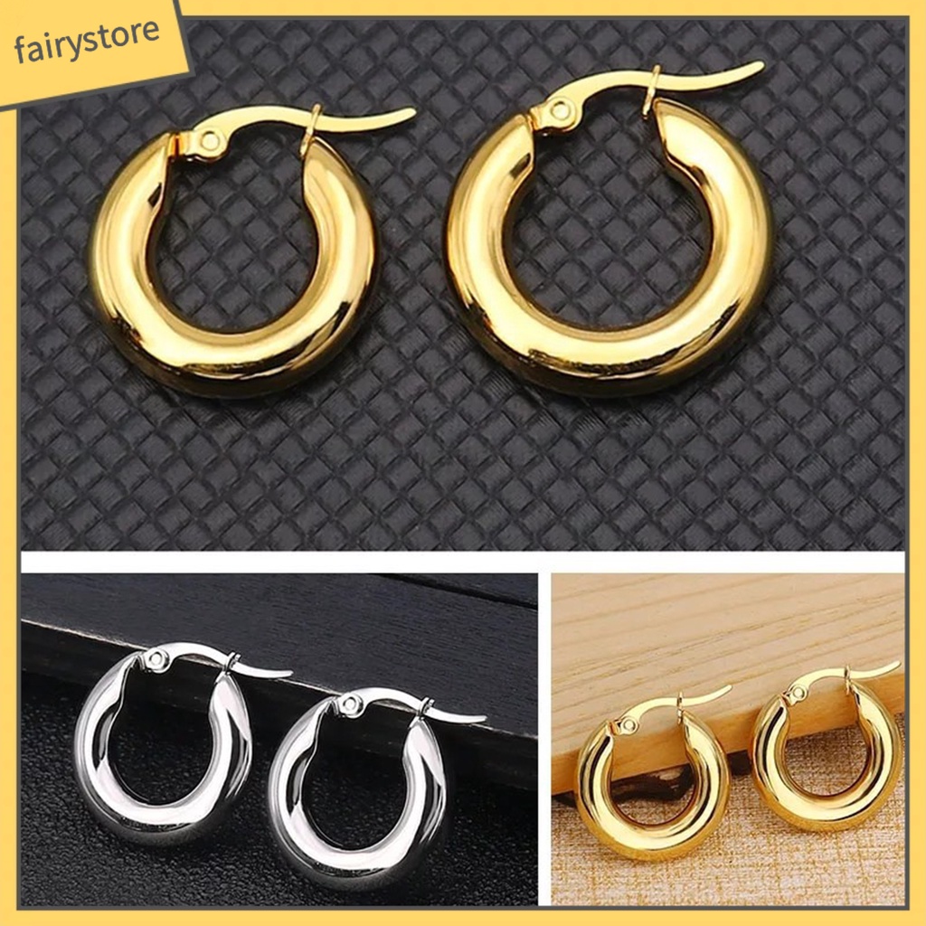 1 Đôi Bông Tai Hình Tròn Dày Dặn Màu Trơn Phong Cách Punk Dành Cho Nữ