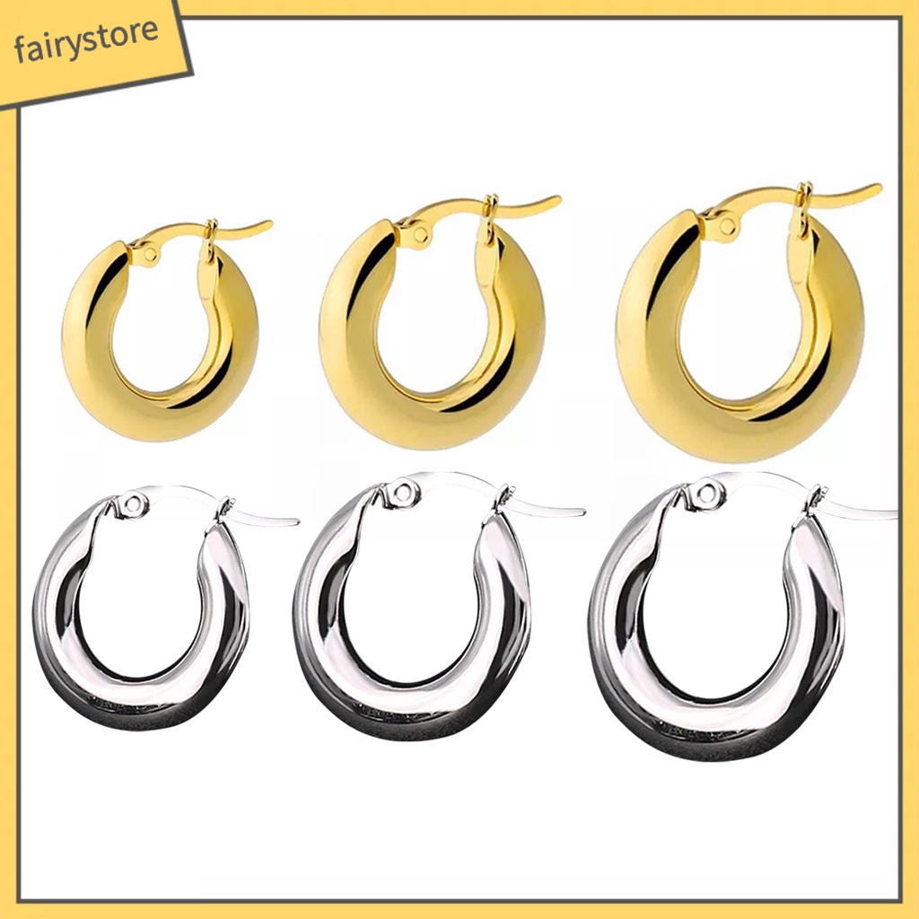 1 Đôi Bông Tai Hình Tròn Dày Dặn Màu Trơn Phong Cách Punk Dành Cho Nữ