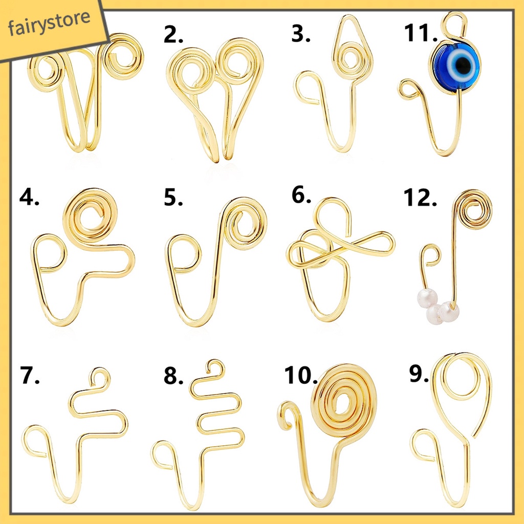 [FRO] Set 9 / 12 Khuyên Mũi Hợp Kim Đính Ngọc Trai Nhân Tạo Không Cần Xỏ Lỗ Phong Cách Retro Cho Nữ