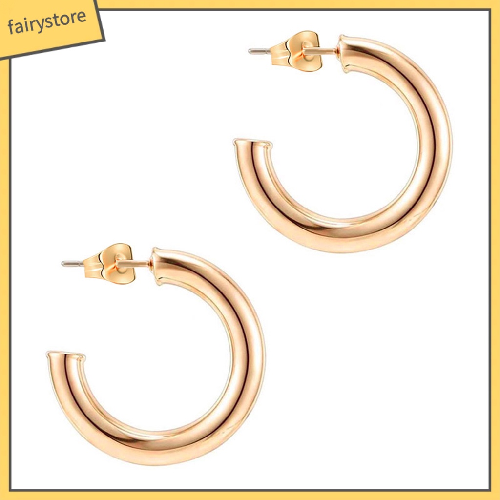[FRO] 1 Đôi Bông Tai Hình Chữ C Hở Mạ Vàng Bóng Tối Giản Không Gây Dị Ứng Thời Trang