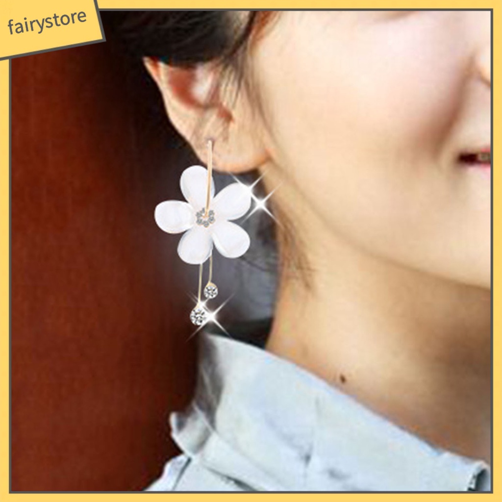 1 Đôi Bông Tai Dáng Dài Hình Hoa Đính Đá Thời Trang Cho Nữ