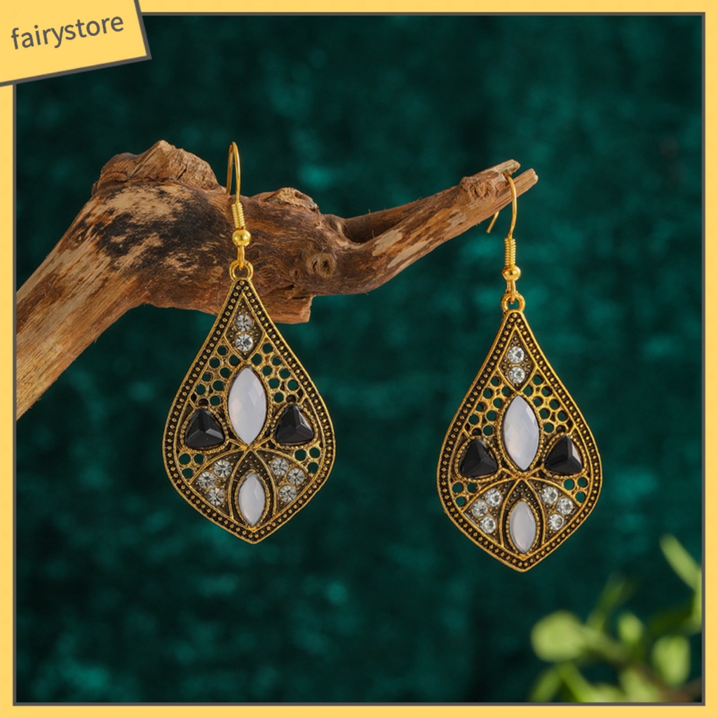 1 Đôi Bông Tai Hình Giọt Nước Đính Đá Phong Cách Retro Dành Cho Nữ