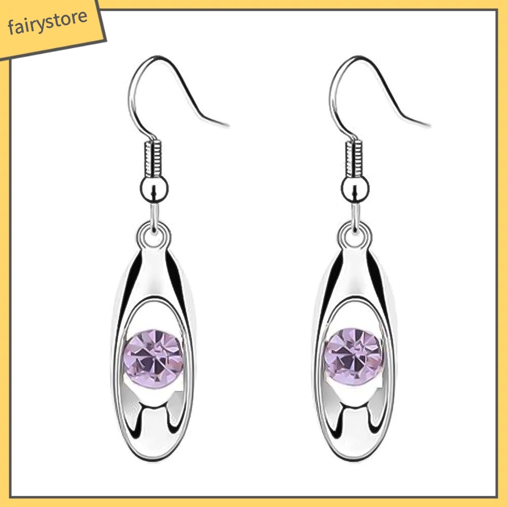 Bông Tai Dáng Dài Hình Giọt Nước Đính Đá Tròn Thời Trang Cho Nữ