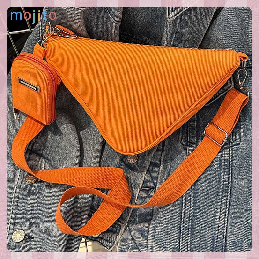 Túi Đeo Chéo Hình Tam Giác Bằng Vải Mềm Có Khóa Kéo Phong Cách Boho Thời Trang