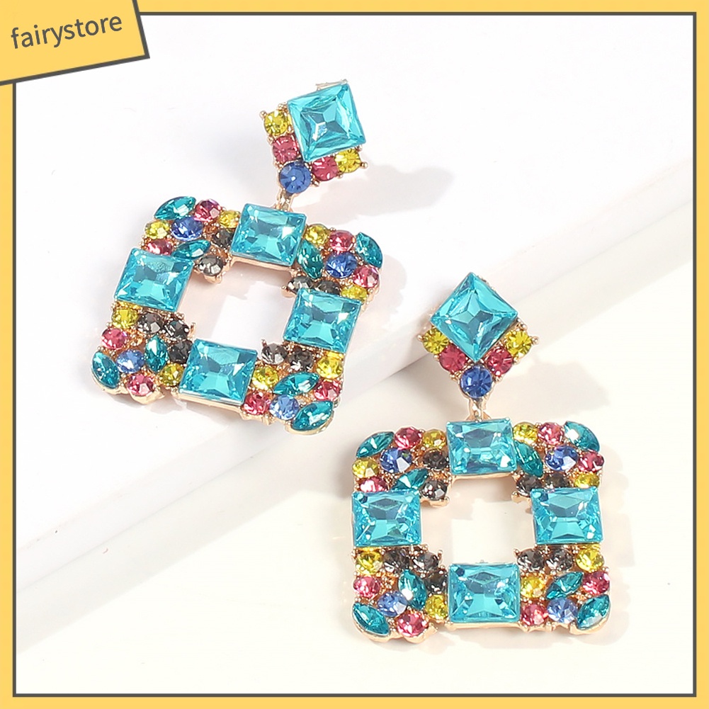 Bông Tai Hình Vuông Đính Đá Nhiều Màu Thời Trang Dành Cho Nữ