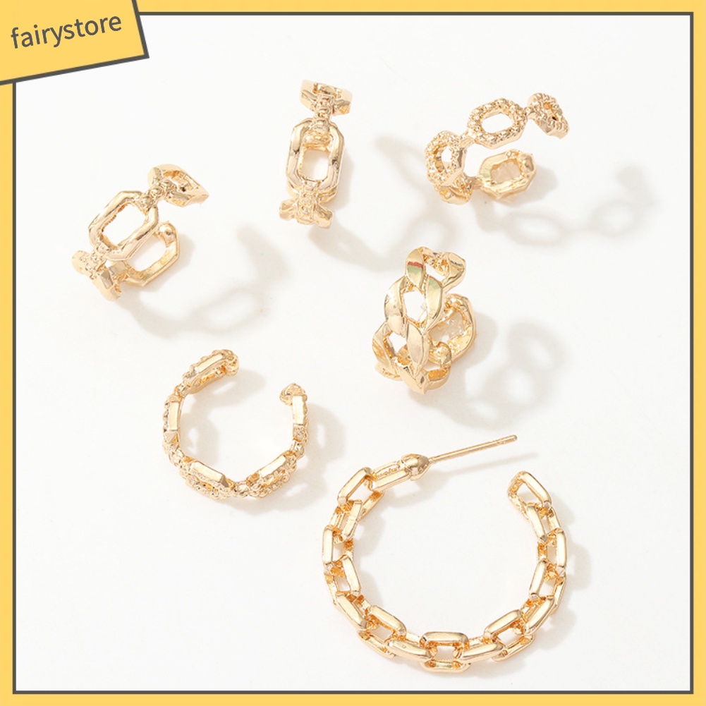 Set 6 Khuyên Tai Dây Xích Dáng Chữ C Phong Cách Punk Cá Tính Cho Nữ