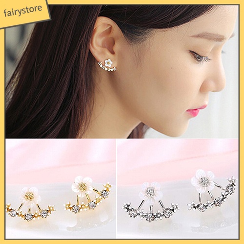 Bông Tai Hình Hoa Bằng Đồng Đính Đá Zircon Phong Cách Hàn Quốc Cho Nữ