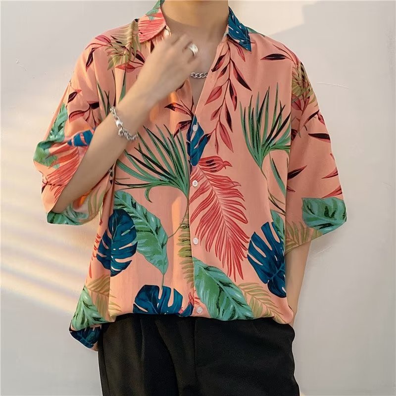 Áo Sơ Mi Ngắn Tay Vải Lụa Mát Họa Tiết Hoa Thời Trang Mùa Hè Cho Nam