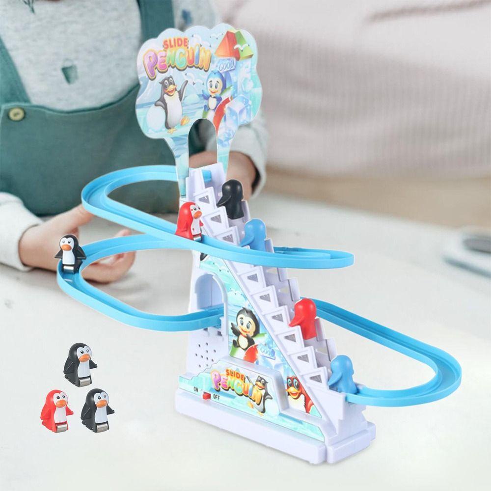 Bộ Đồ Chơi Đường Đua Chim Cánh Cụt Hoạt Hình Bằng Nhựa Có Đèn Và Nhạc Cho Bé