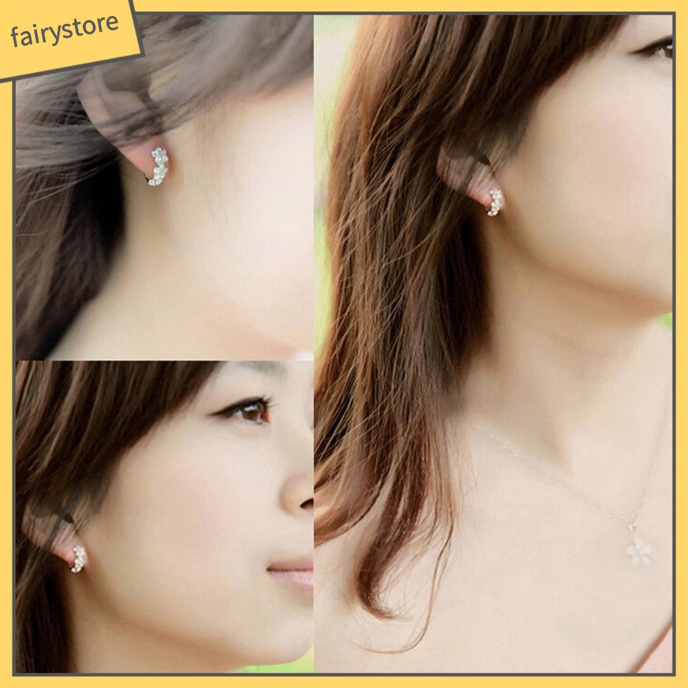 Bông Tai Mạ Bạc 925 Hình Hoa Đính Đá Ngọt Ngào Hoops