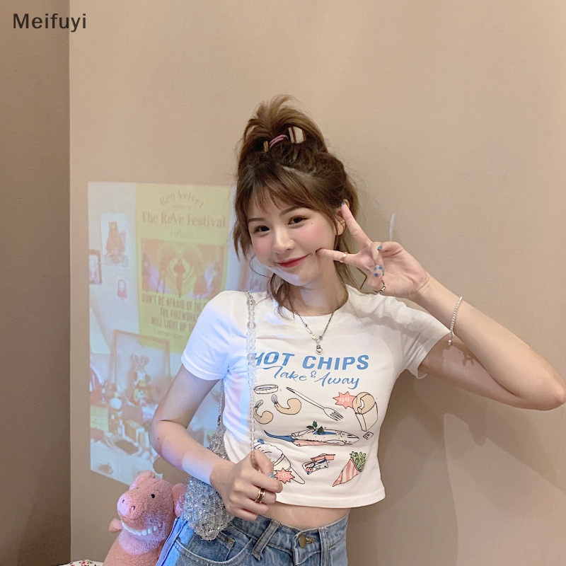 Áo Thun Crop Top Tay Ngắn Cổ Tròn Dáng Ôm In Họa Tiết Thời Trang Mùa Hè Cho Nữ