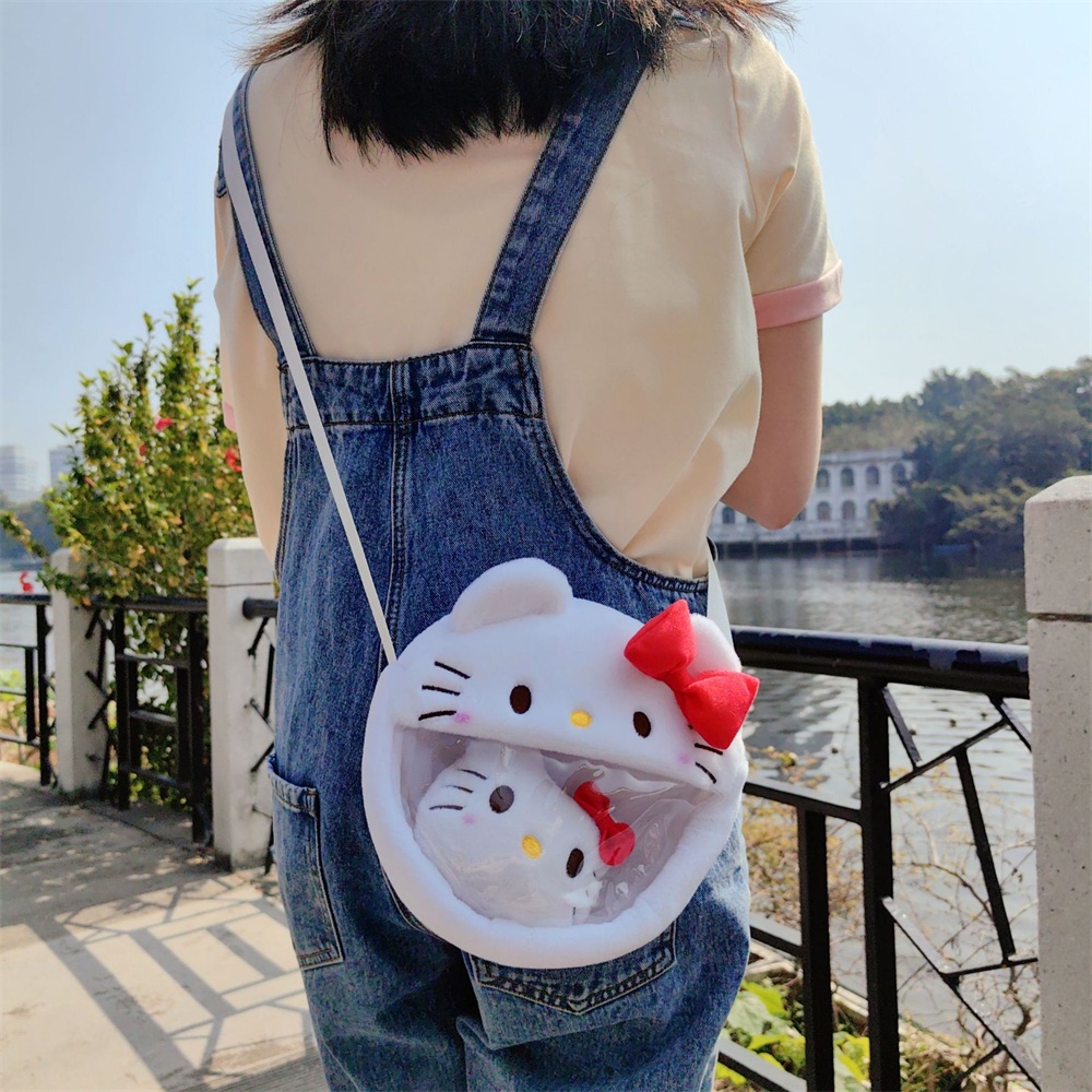 Sanrio Túi Đeo Chéo Hình Búp Bê Cinnamoroll Kuromi Nhồi Bông Mềm Mại Có Khóa Kéo Đựng Điện Thoại