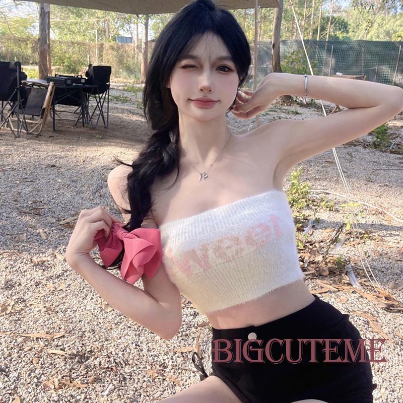 Áo Ống Mini Không Tay Hở Vai In Chữ Thời Trang Mùa Hè Cho Nữ