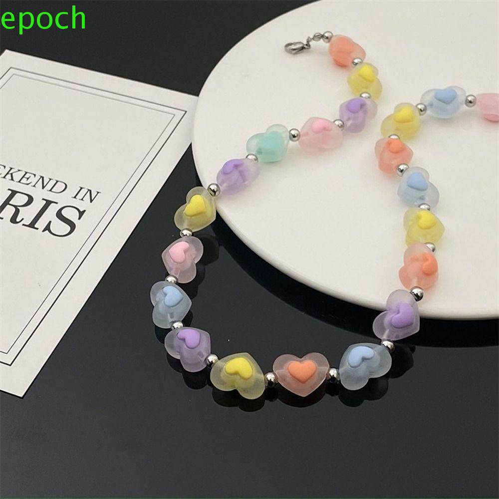 Epoch Vòng cổ Bằng Resin Màu Kẹo Hình Trái Tim Thời Trang Mùa Hè Dành Cho Bạn Gái