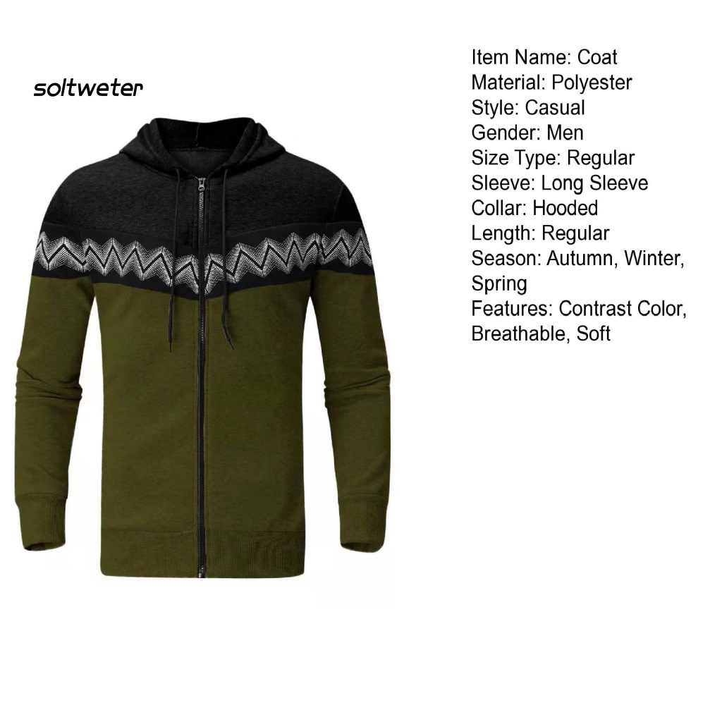 Áo Khoác Hoodie Tay Dài Có Khóa Kéo Phối Màu Tương Phản Thời Trang Mùa Thu Cho Nam