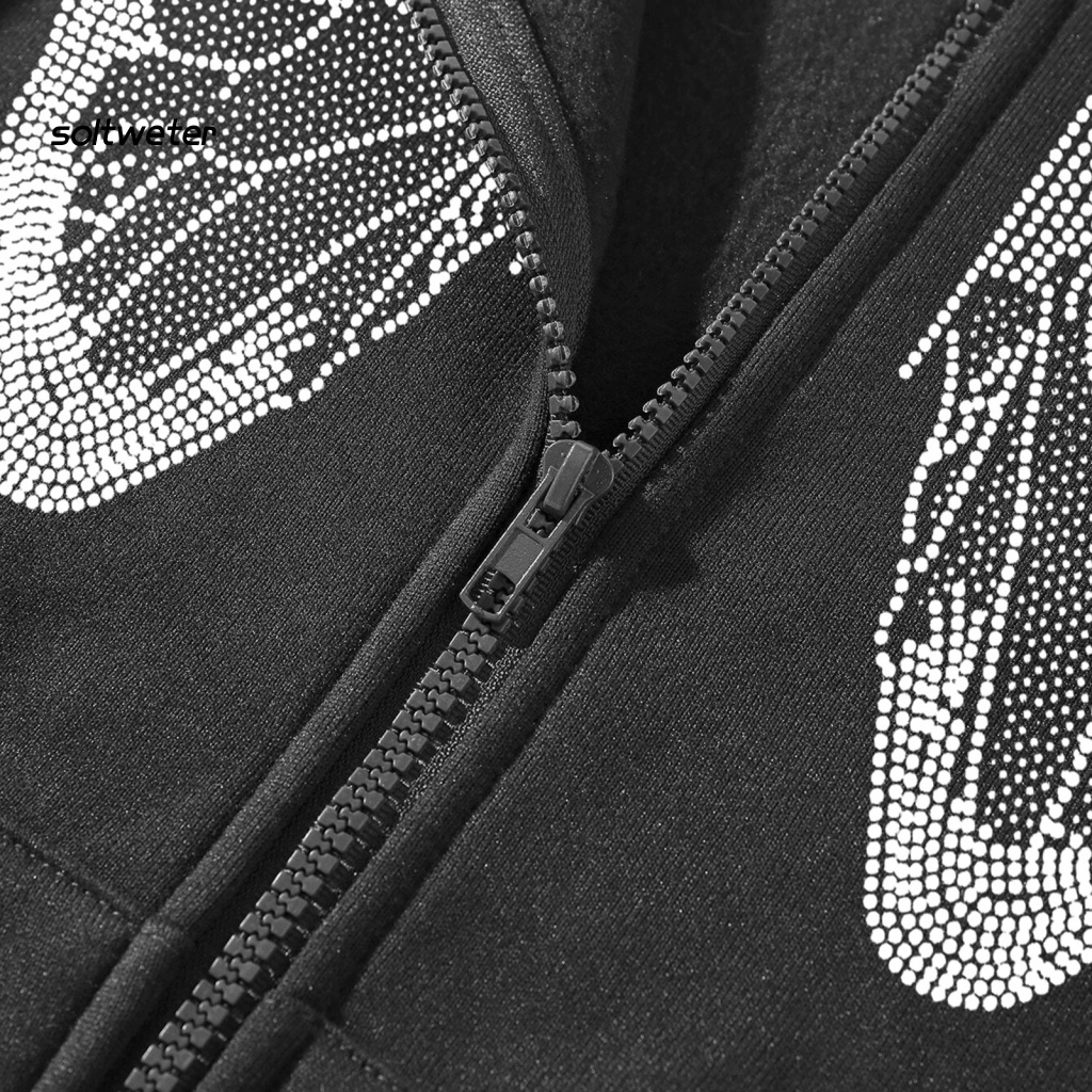 Áo Khoác Cardigan Có Nón Tay Dài Dáng Rộng In Họa Tiết Bướm Đối Xứng Thời Trang Mùa Đông Cho Nữ